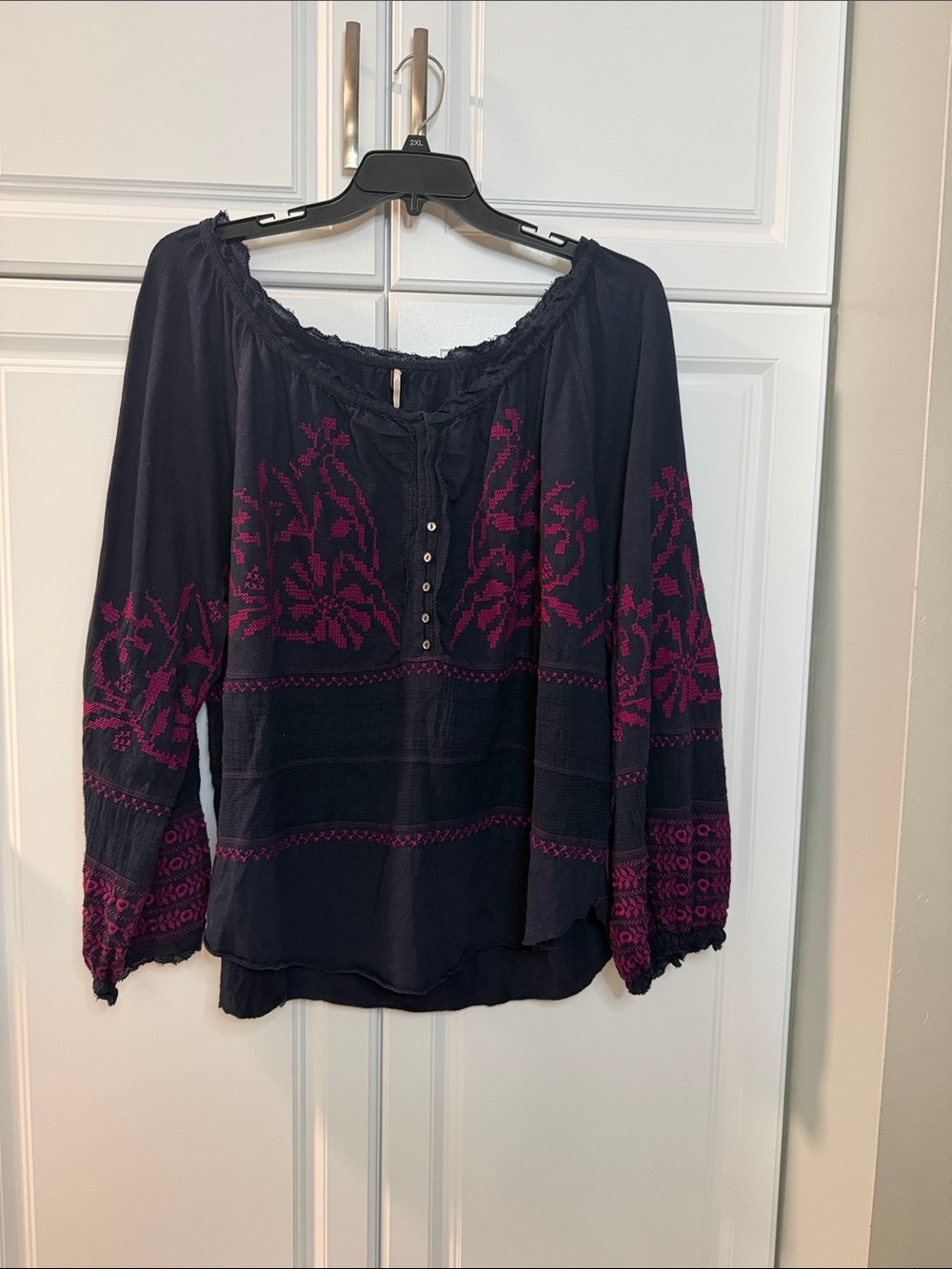 Free People Navy Tunic with Pink Embroidery